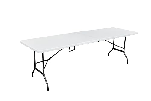 METRO Professional Mesa de Banquete Plegable, 243 x 75 x 73 cm, Tablero HDPE Blanco, Estructura de Acero, Capacidad 200 kg