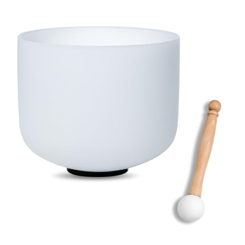 CALM CLANG 7inch White C Note Root Chakra Quartz Crystal Singing Bowl with Rubber Mallet for Meditation Healing Yoga Sound Bath