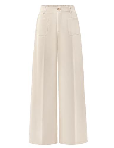 MEROKEETY Women's Wide Leg Dress Pants 2026 High Waisted Business Casual Palazzo Pants Work Office Slacks Trousers Pockets, Apricot, Large