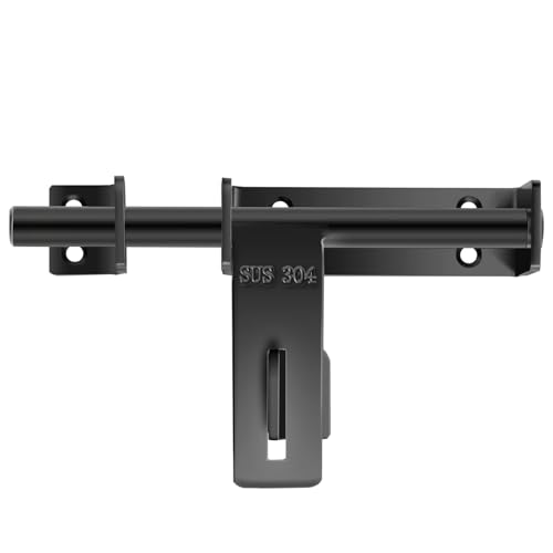 Sayayo Gate Latch for Wooden Gates, Garden Gate Lock Heavy Duty SUS304 Stainless Steel Solid Door Bolt 160MM Length, 13MM Dia Bar, Matte Black (Not Including Padlock)