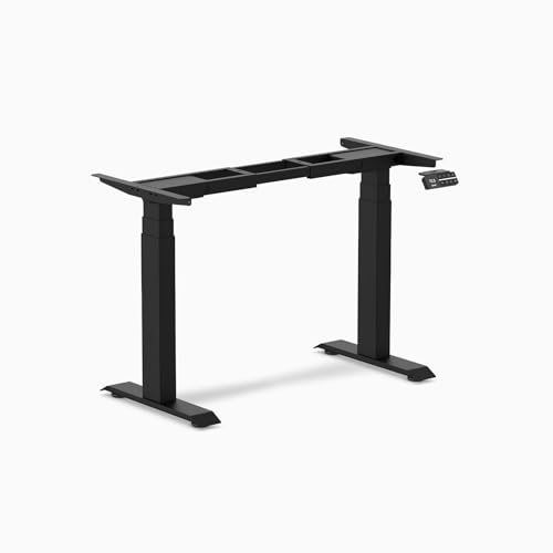 Desky Dual Mini Electric Standing Desk Frame – Compact Height Adjustable Sit Stand Base with Dual Motors, Steel Frame, Memory Settings for Home Office & Small Spaces (Matte Black)