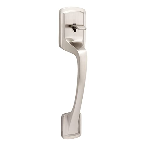 Image of Kwikset Prague Front Door Handle No Lock, Entry Handleset Exterior with Interior Door Knob, Non-Locking, Satin Nickel, Deadbolt Not Included, with Microban Protection