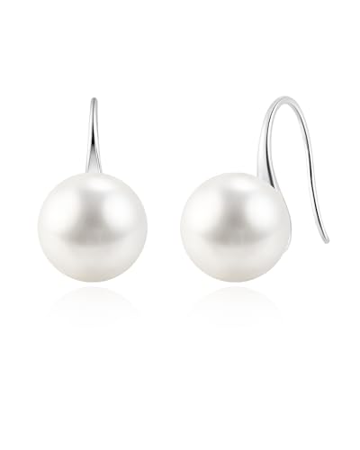 Weviway 925 Sterling Silver Pearl Drop Earrings for Women - Hypoallergenic 10mm White Pearl Earrings Dangle Earrings for Women Wedding