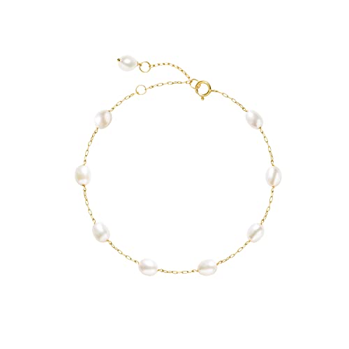 Pearl Bracelet for Women 14K Gold Filled Freshwater Cultured Pearl Handmade Bracelet Tin Cup Pearl Bracelet Jewelry,7.0