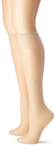 Hanes Silk Reflections Women's 2-Pack Knee High Sandalfoot, Travl Buff, One Size