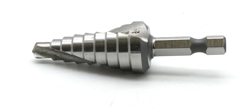Image of TEMO M35 Cobalt Spiral Flute Step Drill Unibit, 9 Size 1 /4 Inch To 3 /4 Inch, 1 /4 Inch Hex Shank