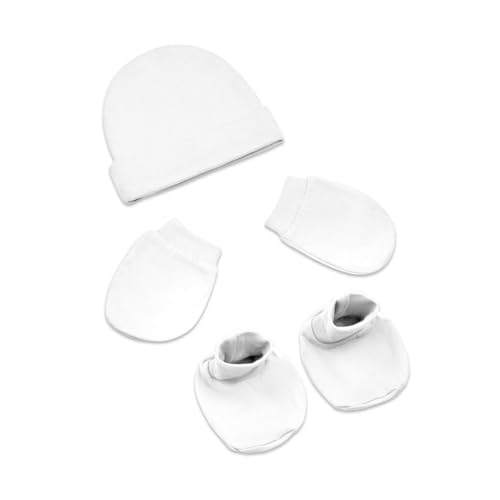 ARVESA 100% Cotton Biowash White Romper for Newborn Baby Romper Set with Cap Booties & Mittens 0–6 Months