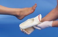 An innovative solution for taking a foot mold. Quick, clean application. Accelerated cure time within 2 minutes. Slips off easily. Excellent conformity to the plantar surface of the foot. Fast and easy without the mess of plaster of paris or the inaccuracy of foam boxes. Reduces labor and shipping costs. Saves storage space.