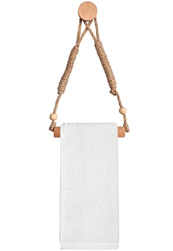 Nautical Rustic Toilet Paper Roll Holder Rope Wood Farmhouse Bathroom Paper Hand Towel Holder Decor for Ocean Beach Coastal Rustic Themes Bathroom Room Wall Mounted Small Spaces No Drilling - Image 2