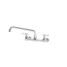 Krowne 12-810L Wall Mount Faucet, Silver Series, 8" Center Splash-Mounted, Heavy Duty Low Lead Faucet with 10" Swing Spout, 1.8 GPM, Chrome-Plated, NSF, 12-3/8"W x 10" D x 4-3/8"H