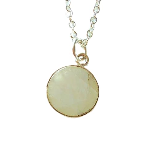 Pendentif rond pierre de lune blanche et chaîne argent 45cm