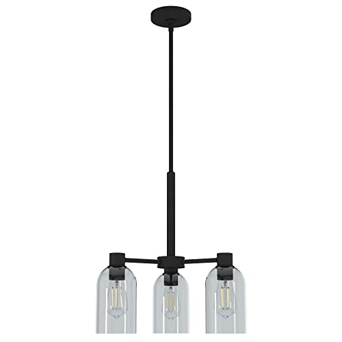 Hunter Lochemeade - Lámpara de araña mediana de hierro negro natural, 3 piezas, regulable, estilo moderno, forma de vela para dormitorio, cocina, comedor, sala de estar, 19707