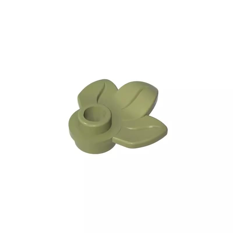 32607 Ornaments Plant, Plate 1x1 Round with 3 Leaves 50 Pieces GDS-1576 Compatible with Lego Building Blocks Color:Olive Green