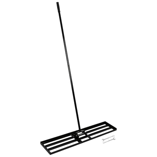 Harbour Housewares Heavy Duty Iron Lawn Levelling Rake with 1.7M Handle - 106cm x 25cm - Black - 1x Garden Gardening Landscaping Golf Course Soil Grass Sand Moss Ground Turf Leveling Lute Tool