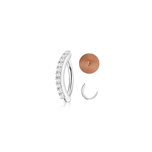JeryWe 14G Clicker Piercings Ombligo Acero Quirúrgico,Aro Hipoalergénico Clicker Anillos para Mujer CZ Piercing Ombligo Plata Reverse Curved Click Joyería para Cuerpo 10/12mm