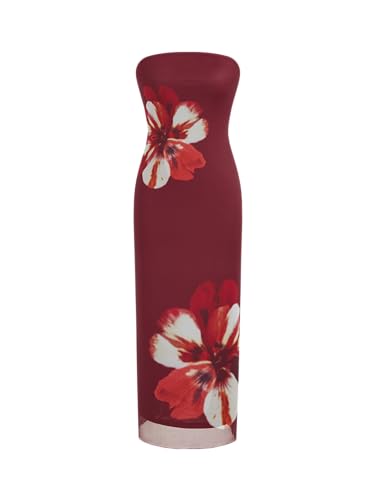 Image of CIDER Women's Strapless Floral Maxi Dress Tube Bodycon Dresses Holiday Party Dress Summer Dresses Trendy 2025