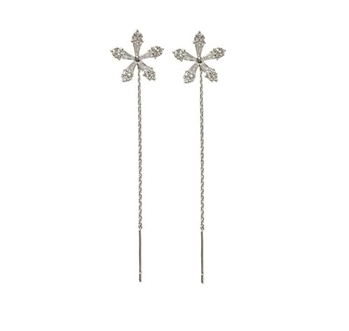 Shiny Diamond Flower Earrings,Tassel Dangle Earrings for Women Wedding Drop Earring Fashion Jewelry Gifts (Silver)