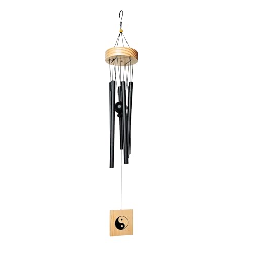 Plus Value Feng Shui Metal Wind Chimes for Home Decoration, Balcony, Bedroom Window, Garden, Outdoor - Positive Energy & Peaceful Sound (6 Pipes Rods, Black)