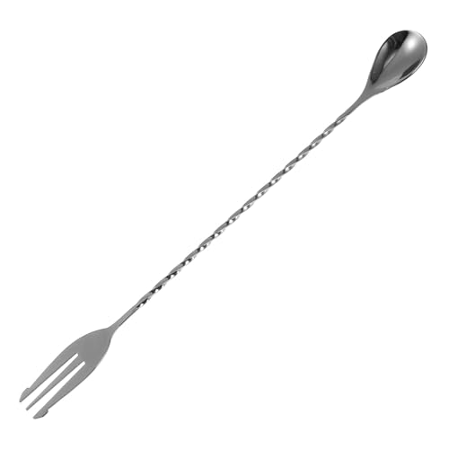 BESPORTBLE Cuchara para Remover Cócteles de Acero Inoxidable 304 Barra de Mezcla Larga Doble Cabeza Tenedor Utensilio para Bares y Jarras Altas Adecuado para Preparar y Reutilizable