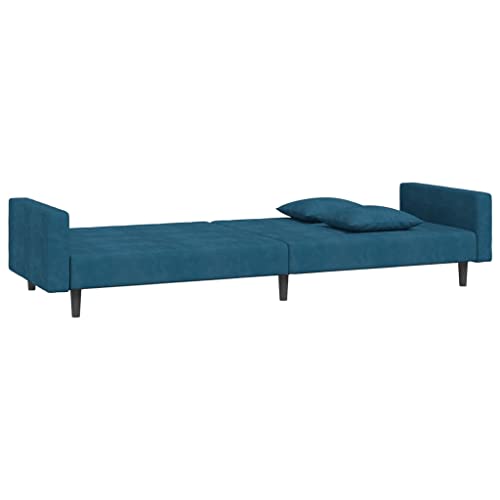 Sofá cama de 2 plazas moderno, sofá cama plegable de terciopelo azul con cojines 7
