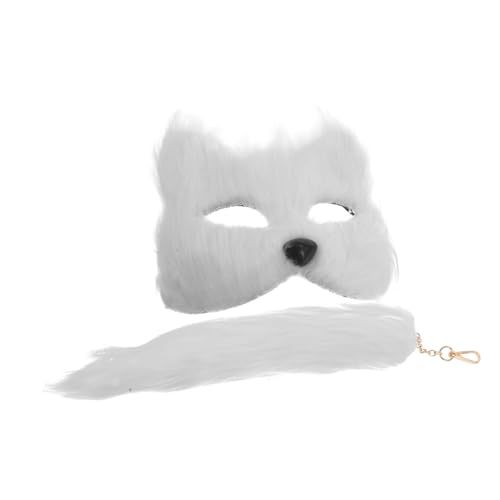 Costume de Renard Masque et Queue Accessoire Cosplay Halloween Blanc