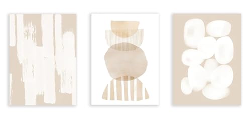 Affiches minimalistes géométriques PMCTAZ lot de 3 toiles abstraites beiges pour salon