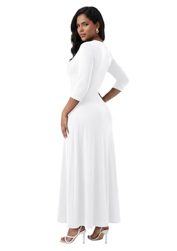 Image of MarryUP Women's V-Neck 3 /4 Sleeve Elegant Maxi Dress with Pockets Church Dresses 2026