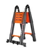 Teleskopleiter 5,0 m (2,5 m + 2,5 m) tragbare Aluminium-Teleskopleiter, multifunktional, 150 kg Belastbarkeit (Orange)