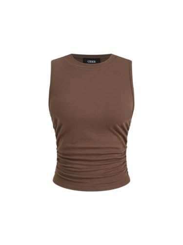 Image of CIDER Womens Tank Tops Sleeveless High Neck Ruched Crop Tops Going Out Casual Basic Ribbed Shirt Summer Fashion Clothing