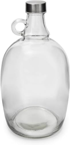 lilawelt24 Glasflasche 2 L mit Schraubverschluss und Rundgriff Flasche mit Henkel aus Glas leere Flasche für Likör Saft Wasser Öl und Essig