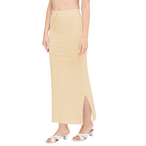 Image of DESI GIRL Cotton Lycra Stretchable Saree Shapewear Petticoat with Drawstring for Women | Fishcut Saree Petticoat with Side Slit for Easy Movement | Saree Shaper | Long inskirt