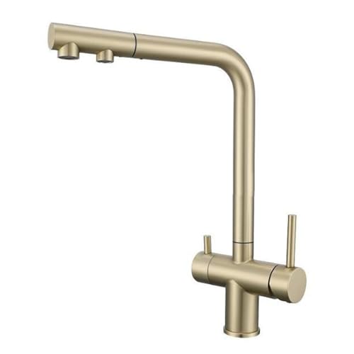3 Wege Wasserhahn Küche Küchenarmatur Ausziehbar Küchenarmatur Edelstahl 2 Griffe Spültischarmatur Küche 3 Wege-Gebürstetes Gold
