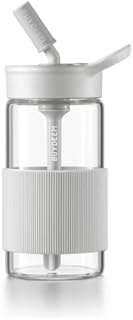 BUYDEEM Botella de cristal portátil con pajita de 500 ml, modelo CD1017, color blanco avena