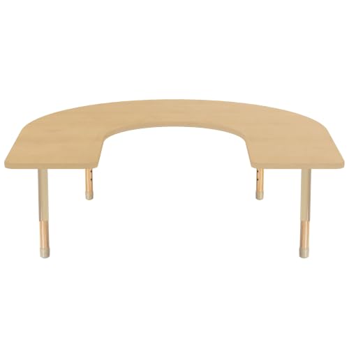 Image of Factory Direct Partners 60 inch x 66 inch Horseshoe Kids Classroom Table with Adjustable Chunky Wood Legs