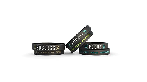 Inkstone 6-pack - Success, Achieve, Focus - Motivational Silicone Wristbands with Inspirational Messages - Adult Unisex Size for Men Women Rubber Bracelets Elite Athletic Gear Wristbands Bracelets for Men