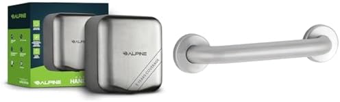 Alpine Industries 1800W Stainless Steel Automatic Hand Dryer Bundle with Bobrick 42" Stainless Steel Straight Grab Bar