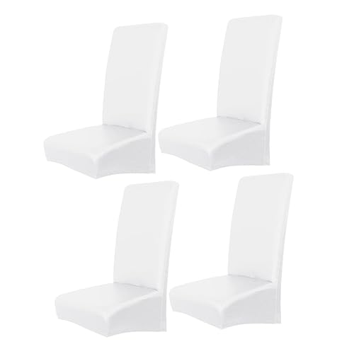 Housses de chaise élastiques en PU blanc imperméables antitaches salle à manger lot de 4 - 2