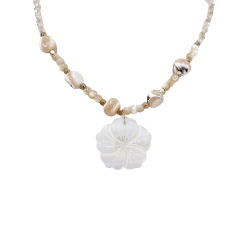 Boho Shell Flower Beaded Pendant Necklace for Women Dainty Floral Natural Stone Choker Necklaces Adjustable Chain Fashion Summer Holiday Patry Jewelry for Her
