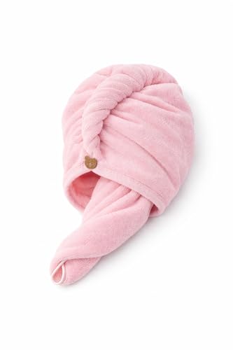 Image of Hair Towel Wrap for Women | Quick Dry Microfiber Hair Turban with Button Loop | Super Absorbent Soft Head Towel | Lightweight Anti-Frizz Hair Wrap