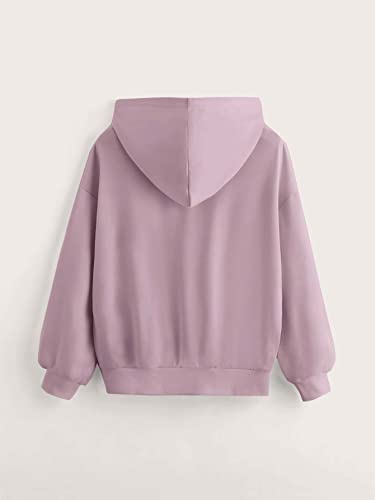 Milumia Girl's Cute Heart Print Pocket Front Hoodie Drop Shoulder Long Sleeve Casual Pullovers Sweatshirts Top Dusty Purple 10-11 Years #TOP1