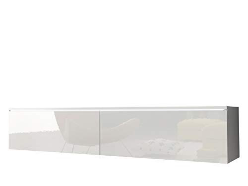 Mirjan24 TV Lowboard Stone, TV Schrank, Fernsehschrank, Grifflose Öffnen, Hängeschrank Hochglanz Matt Wohnwand (Weiß/Weiß Hochglanz, Modell: 140 / ohne LED Beleuchtung)