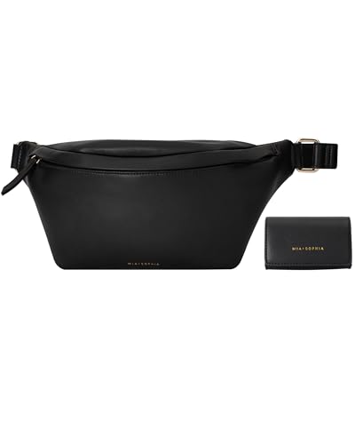 Mia + Sophia Leather Belt Bag for Women – Crossbody Fanny Pack with Adjustable Strap & Removable Wallet, Travel Waist Pack, Black