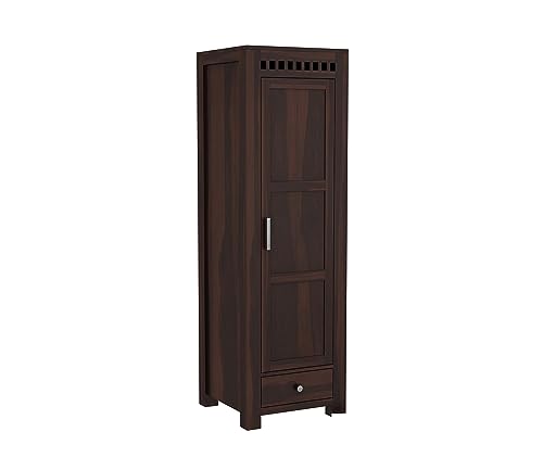 Image of Sheesham Wood Wooden Single Door Wardrobe Organizer for Clothes | - Solid Wood Almirah with 1 Drawers, 4 Shelves - Cupboard for Large Bedroom (Design 1)