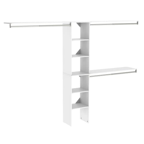 Image of ClosetMaid SuiteSymphony Wood Closet Organizer Kit with Tower, 3 Hang Rods, Top Shelves, Adjustable, Fits Spaces 5 - 9 ft. Wide, Pure White