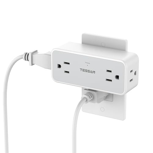 Multi Plug Outlet Splitter, TESSAN 4 Wall Outlet Extender with 3 USB Wall Charger(1 USB C), Surge Protecter 900J, Widely Spaced Multiple Plug Expander 900J - 2 USB-A + 1 USB-C Grey