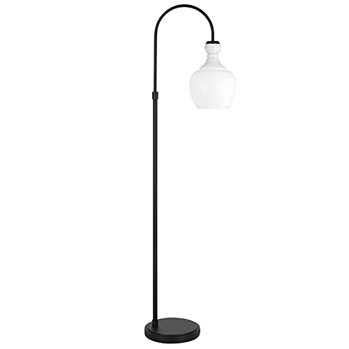 Henn&Hart Arc Floor Lamp with Glass Shade in Blackened Bronze/White Milk, Floor Lamp for Home Office, Bedroom, Living Room