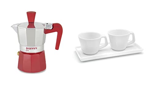 CAFFE' PER DUE è un set di due tazzine in fine porcellana bianca corredate da un piattino rettangolare.