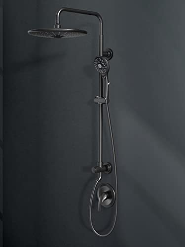 Image of SR SUN RISE Shower System with 3-spray Rain Shower and 6-Setting Handheld Combo 1.8 GPM Shower Faucets Sets Complete with Adjustable 27.6 inch Slide Bar Shower Fixtures Valve Include, Matte Black