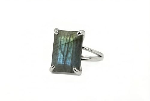 Anemone bague labradorite 13x18mm en argent anti-allergies