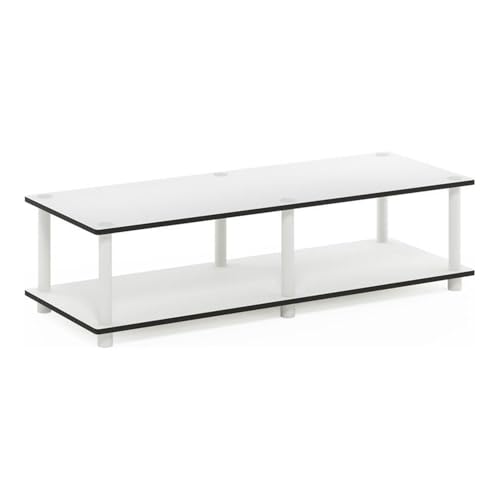 Image of Furinno JUST Toolless TV Stand, 2-Tier Wide Entertainment Center for TV up to 46 Inch, Open Shelf TV Console, for Living Room, Bedroom, White